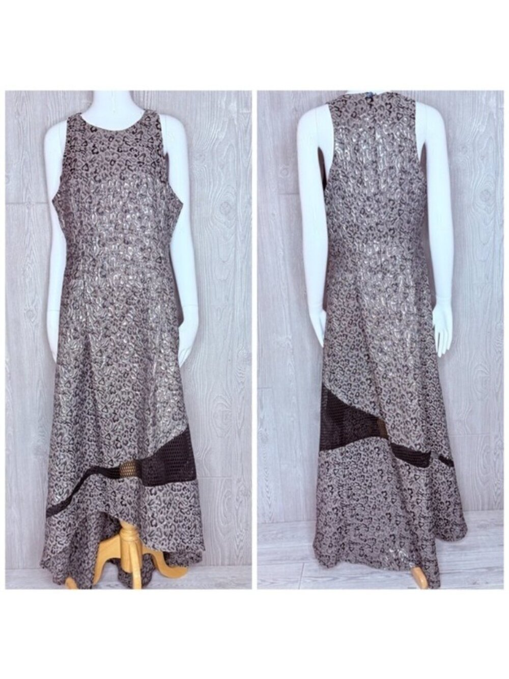 Sachin & Babi Womens Gray Metallic Animal Print Hi-Lo Gown dress 14 sheer detail